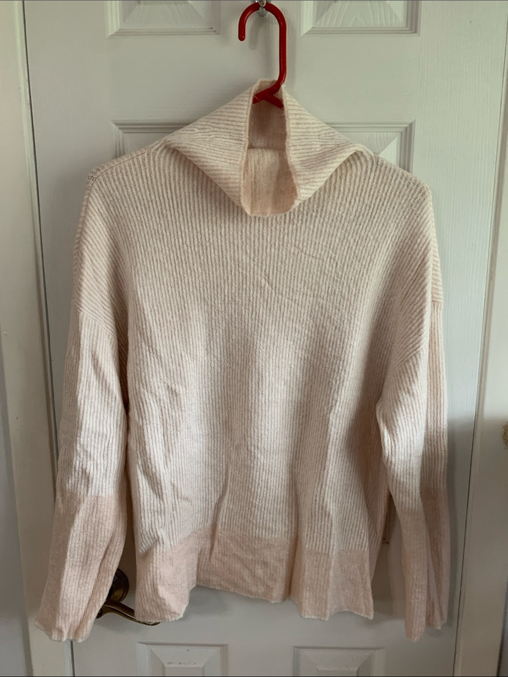 Calvin Klein Jeans Cream/Pink striped Cowl Neck Ribbed Sweater